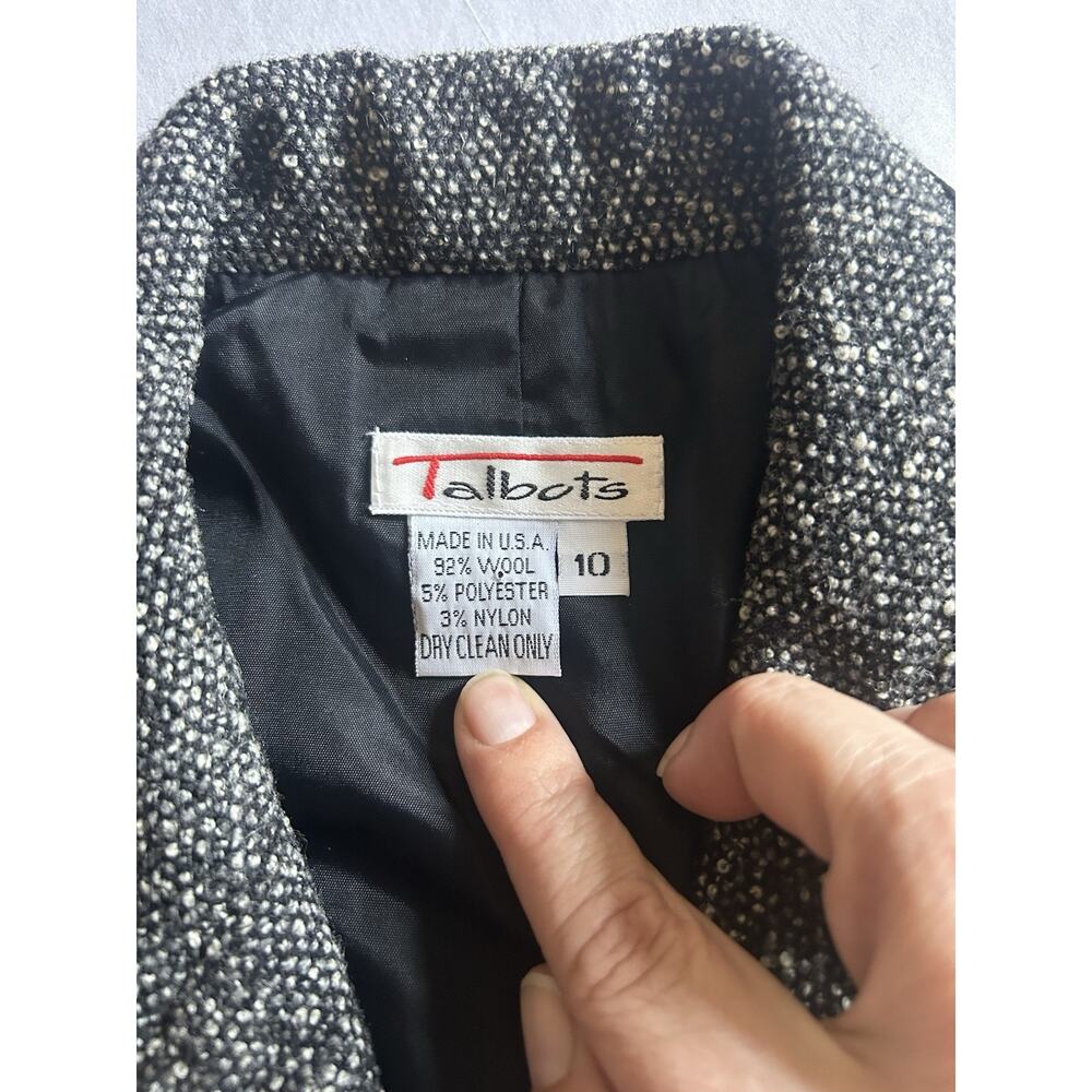 Vintage Talbots Tweed Velvet Button Blazer Womens Size 10 Black Classic Preppy - Picture 3 of 7